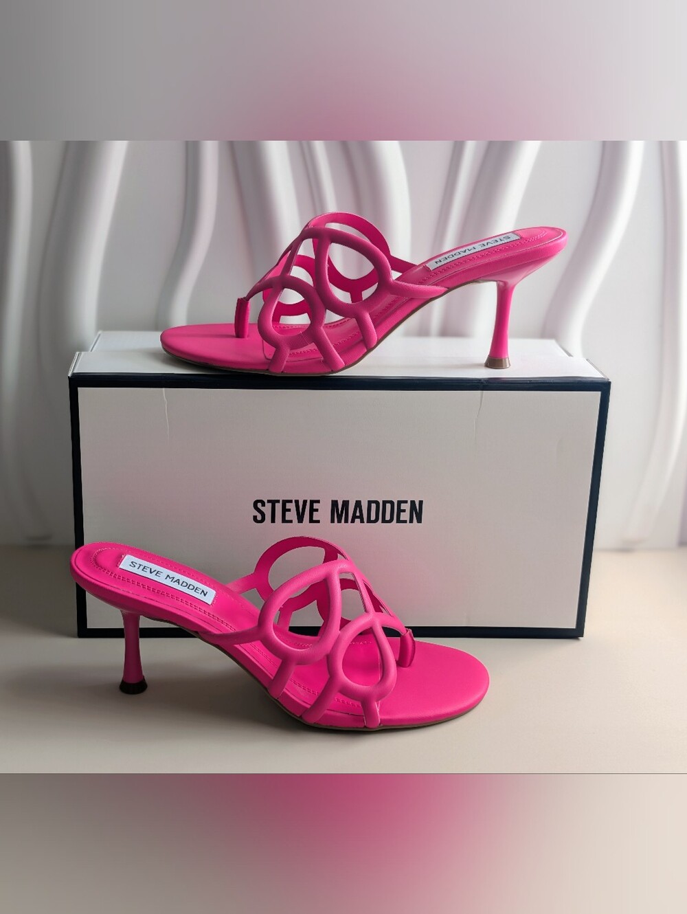 NIB Steve Madden Caz Hot Pink Lattice Heel Sandals Size 8